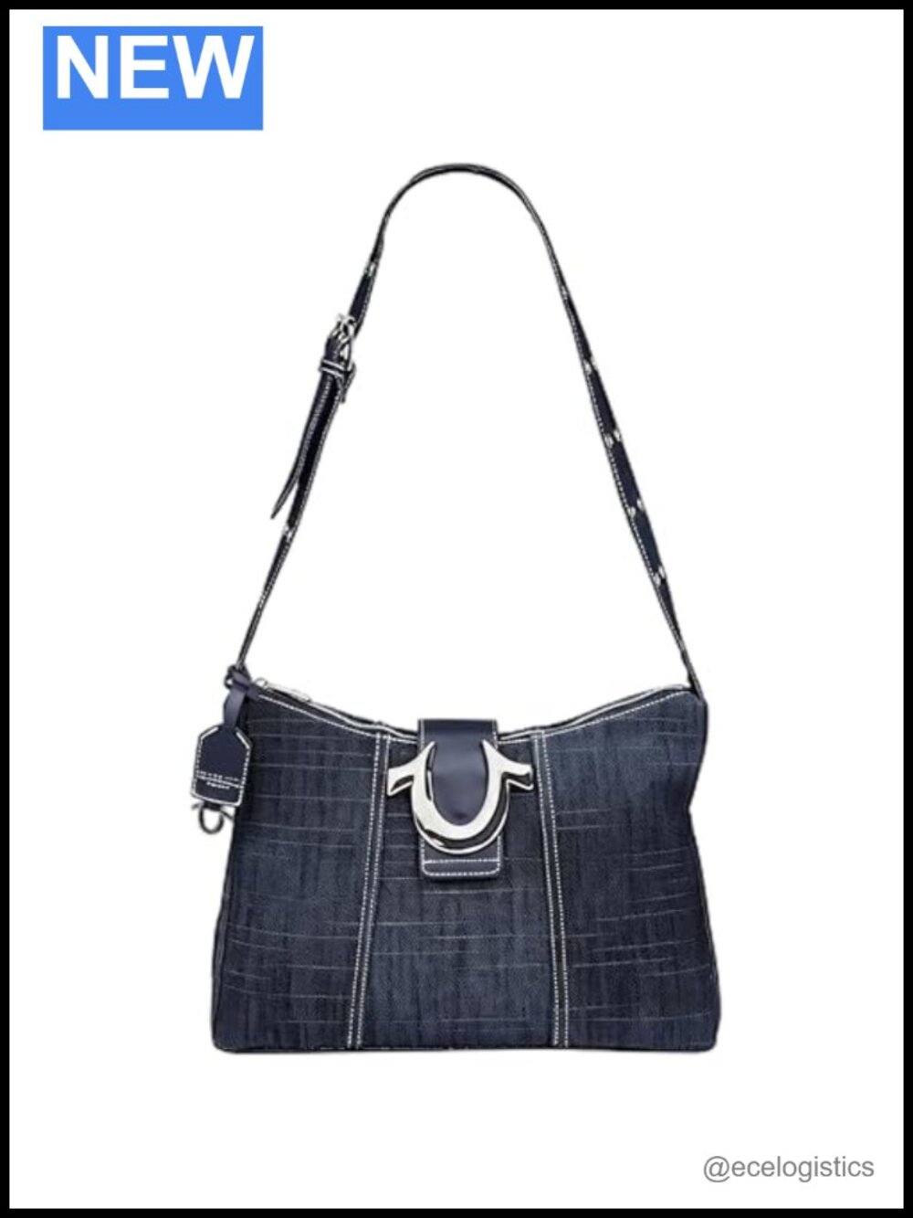 True Religion Hobo Bag Magnetic Snap Shoulder Purse Adjustable Strap Silver